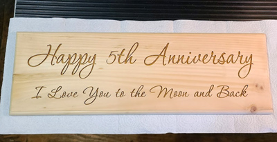 Custom engraved wood anniversary plaque, Doug's Engraver's Den Custom engraved wood anniversary plaque, Engraver's Den