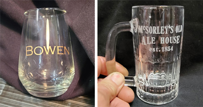 Custom engraved glassware, Doug's Engraver's Den Custom engraved glassware, Doug's Engraver's Den