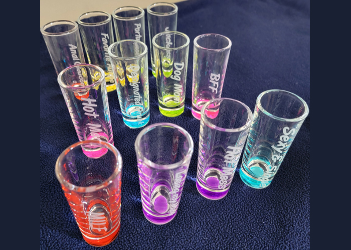 Custom engraved shot glasses, Doug's Engraver's Den Custom engraved shot glasses, Doug's Engraver's Den