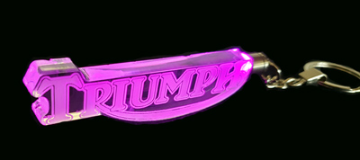 Engraved promotional Triumph keychain, Doug's Engraver's Den Engraved promotional Triumph keychain, Doug's Engraver's Den