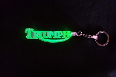 Engraved promotional Triumph keychain, Doug's Engraver's Den Engraved promotional Triumph keychain, Doug's Engraver's Den