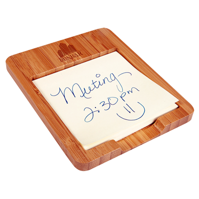 Engraved promotional bamboo sticky note holders from Doug's Engraver's Den Engraved promotional bamboo sticky note holders from Doug's Engraver's Den
