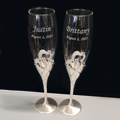 Custom engraved wedding glassware, Doug's Engraver's Den Custom engraved wedding glassware, Doug's Engraver's Den